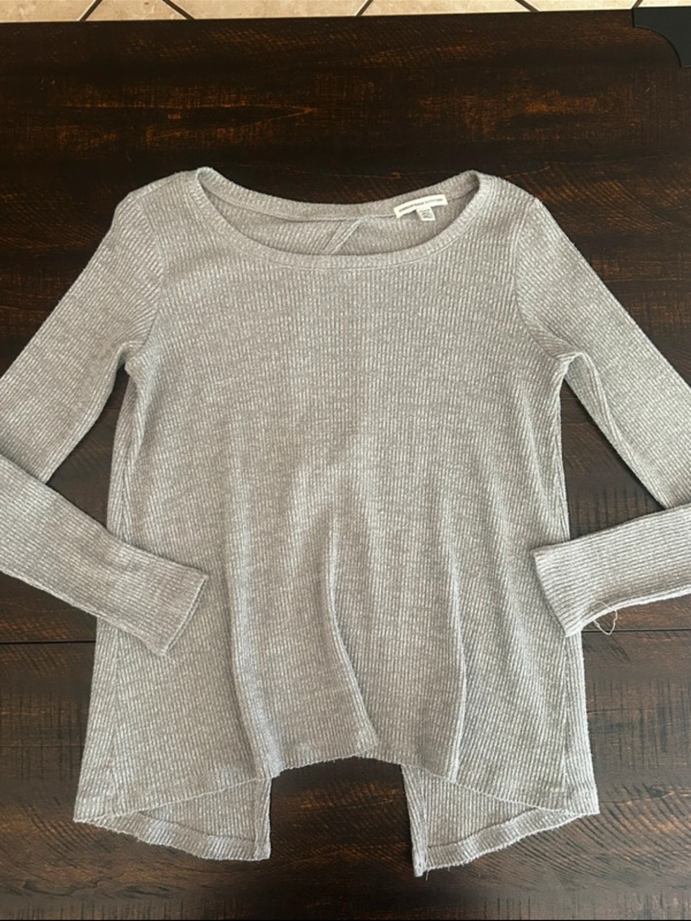 American Eagle Outfitters Light Gray Ribbed Scoop-Neck Sweater